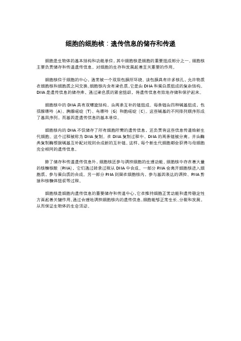 细胞的细胞核：遗传信息的储存和传递