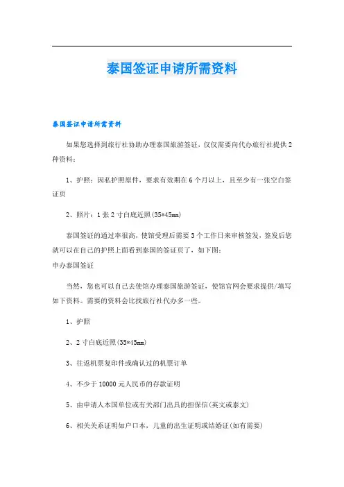 泰国签证申请所需资料