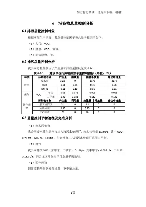 污染物总量控制分析