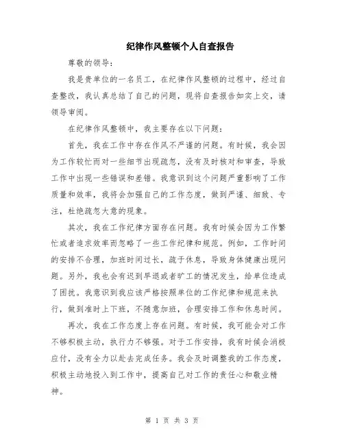 纪律作风整顿个人自查报告