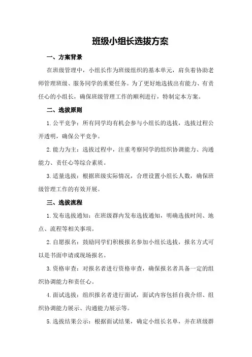 班级小组长选拔方案