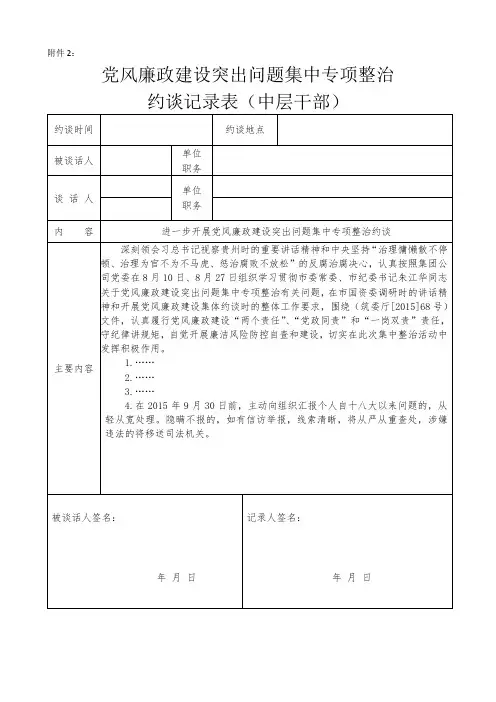 中层干部、关键岗位、党员职工党风廉政建设约谈表
