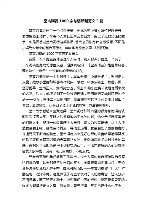 堂吉诃德1000字有感最新范文5篇