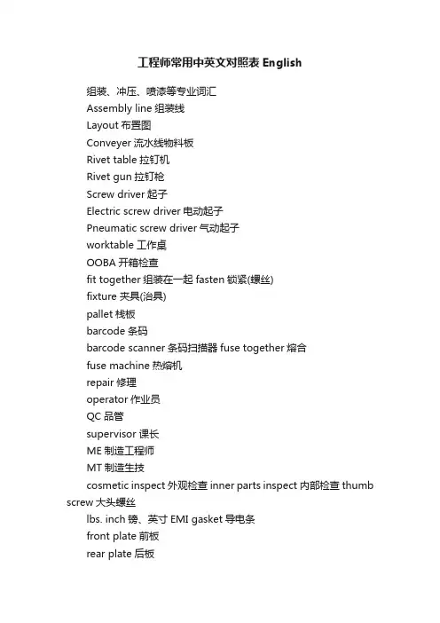 工程师常用中英文对照表English
