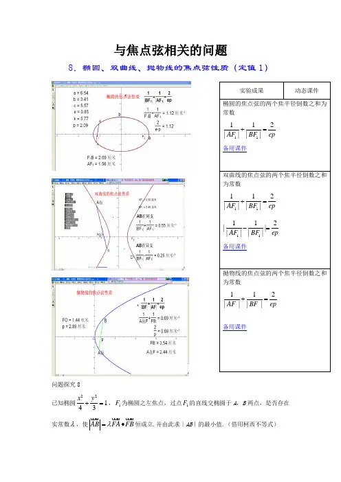 高考数学竞赛圆锥曲线中与焦点弦相关的问题