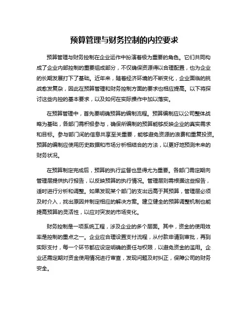预算管理与财务控制的内控要求