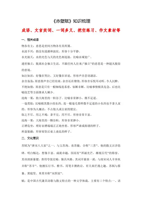 《赤壁赋》2024年高考语文课内古诗文要点梳理与素材积累
