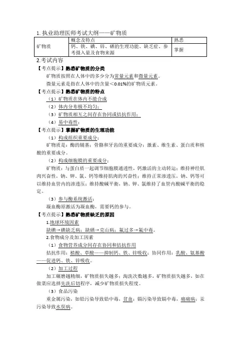 公共卫生执业助理医师考试辅导系列——矿物质
