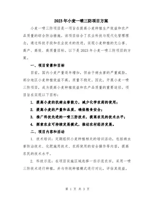 2023年小麦一喷三防项目方案