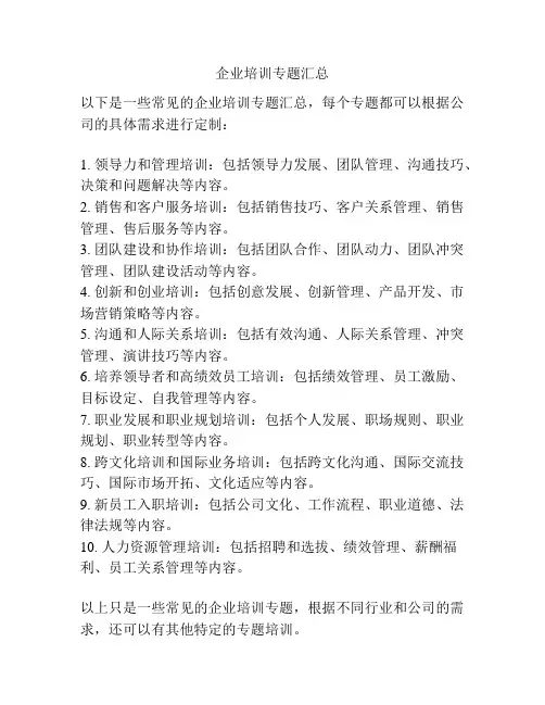 企业培训专题汇总