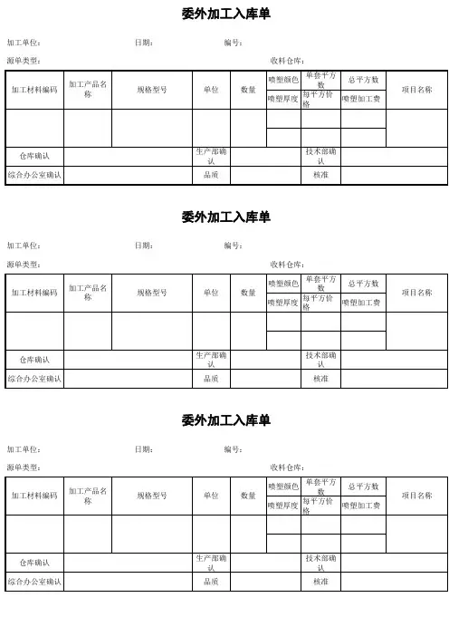委外加工入库单模板