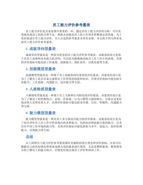 员工能力评价参考量表