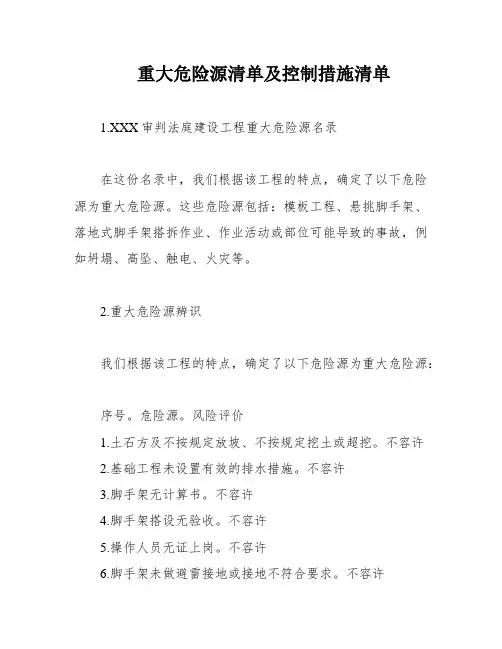 重大危险源清单及控制措施清单