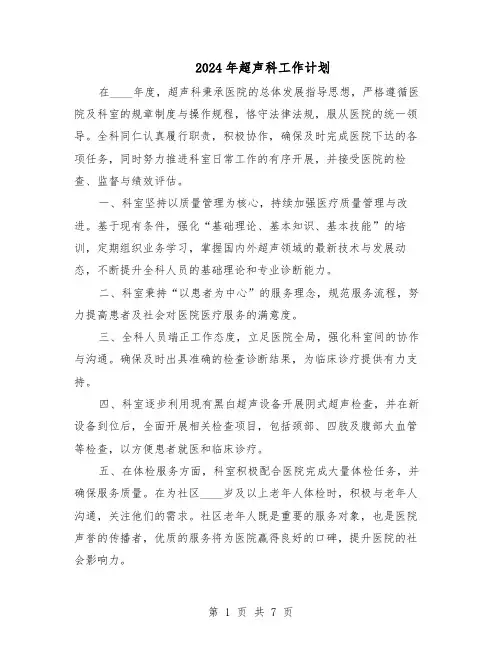 2024年超声科工作计划（五篇）