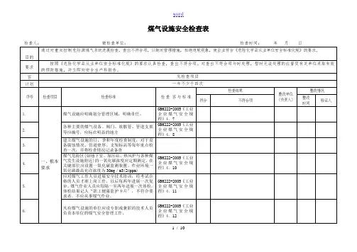 煤气设施安全系统检查表(修订)