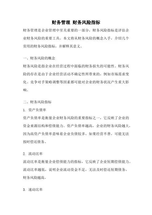 财务管理 财务风险指标