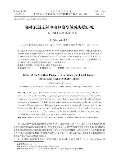 森林冠层反射率模拟模型敏感参数研究——以INFORM模型为例