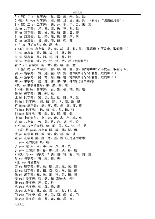 偏旁部首正确读音(全集)