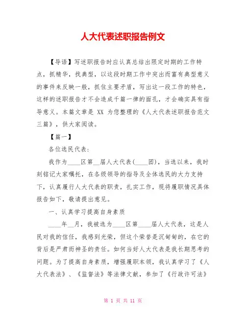 人大代表述职报告例文