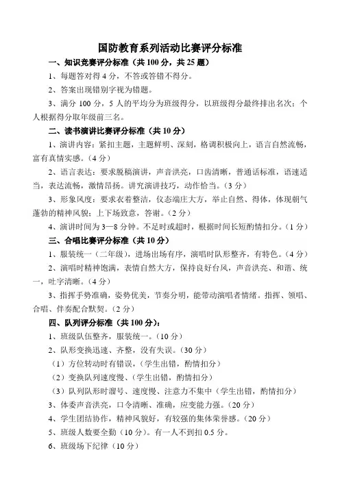 国防教育系列活动比赛评分标准