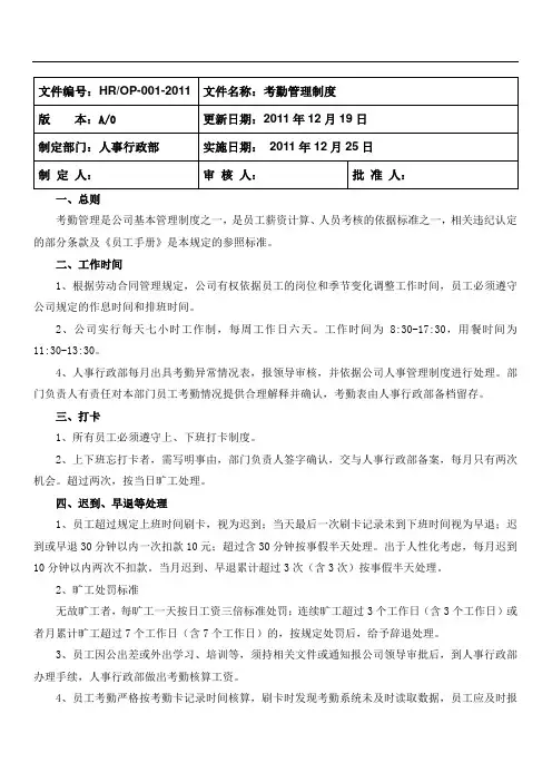 HROP001考勤管理制度