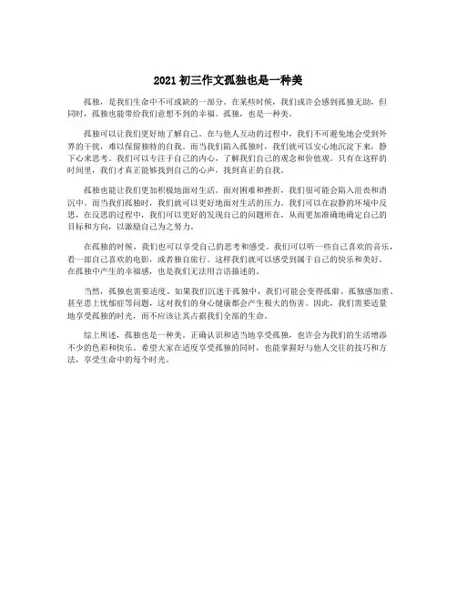 2021初三作文孤独也是一种美