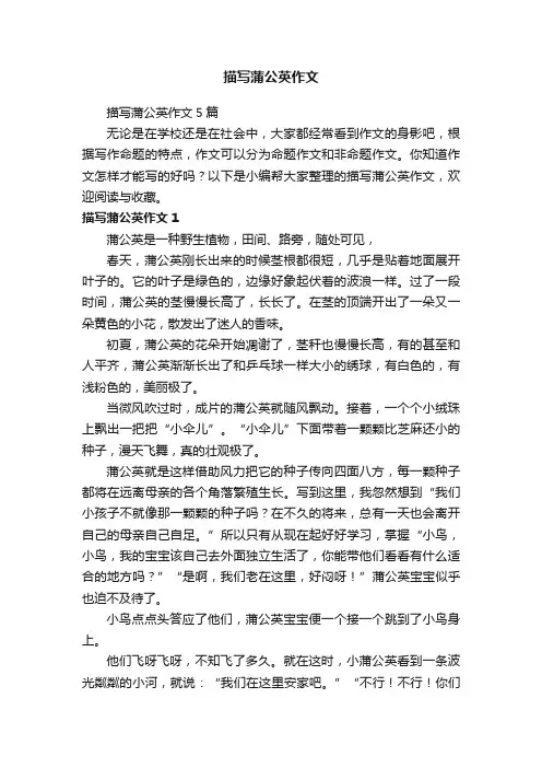 描写蒲公英作文5篇