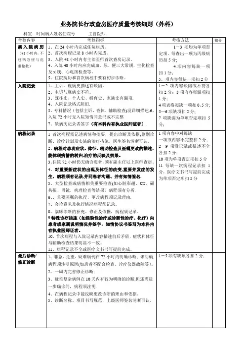 业务院长行政查房考核细则(外科)