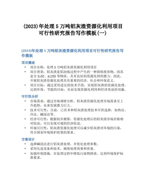 (2023)年处理5万吨铝灰渣资源化利用项目可行性研究报告写作模板(一)