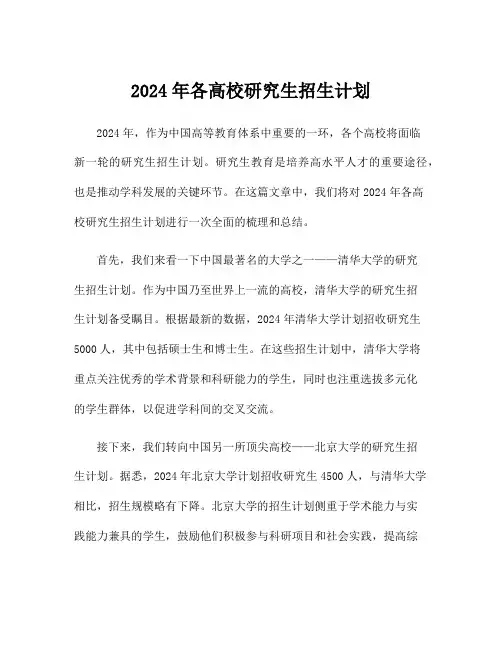 2024年各高校研究生招生计划
