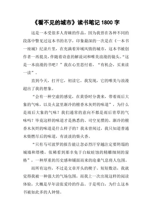 《看不见的城市》读书笔记1800字
