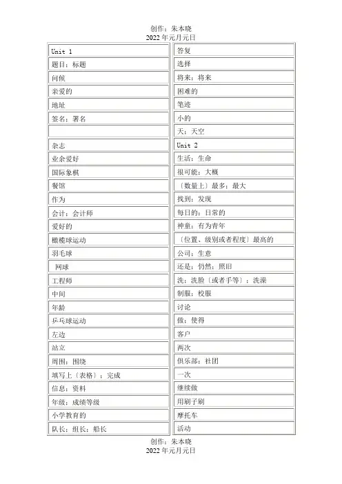 七年级英语上册 单词默写表 广州 试题