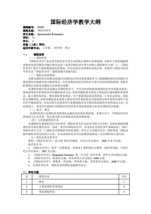国际经济学教学大纲-河北大学经济学院