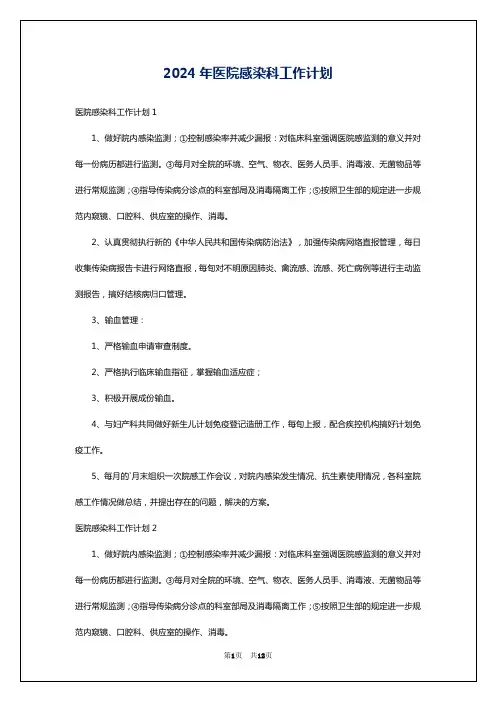 2024年医院感染科工作计划
