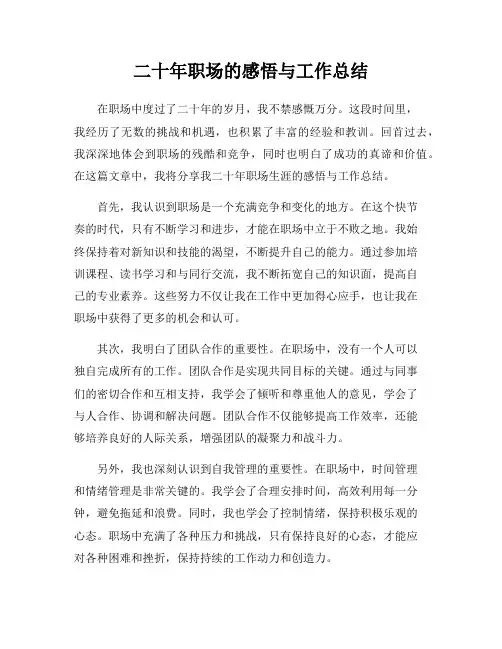 二十年职场的感悟与工作总结