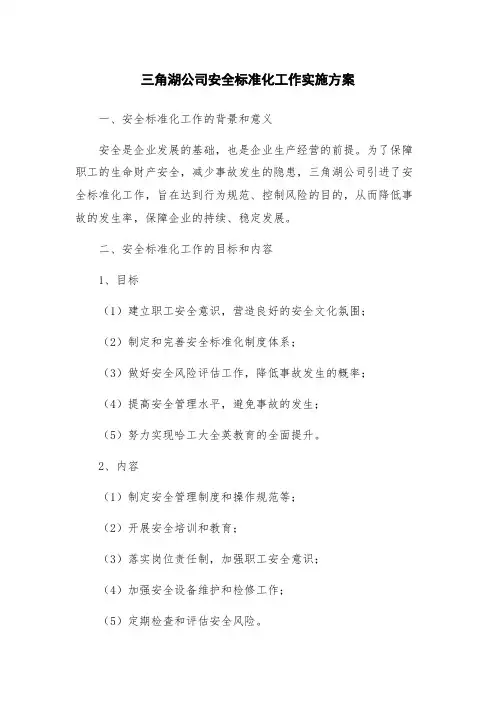 三角湖公司安全标准化工作实施方案