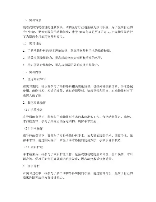 动物外科的实习报告