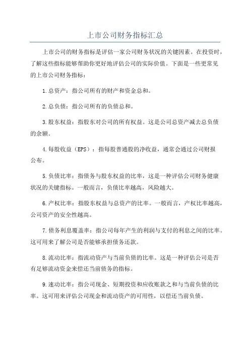 上市公司财务指标汇总