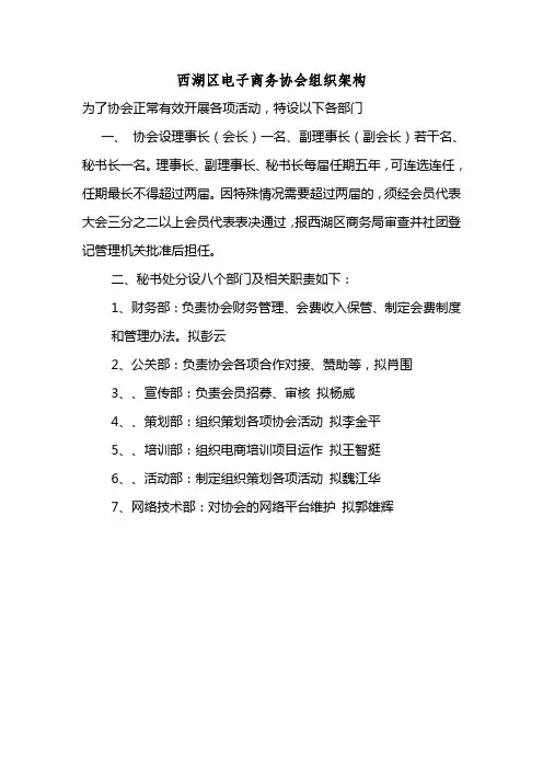西湖区电子商务协会组织架构