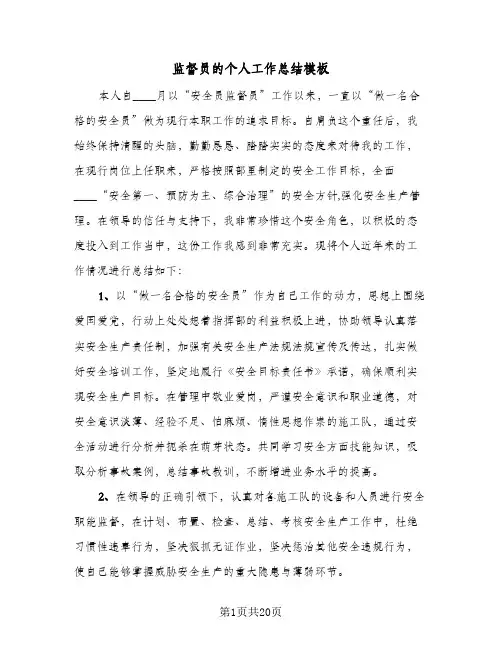 监督员的个人工作总结模板(6篇)