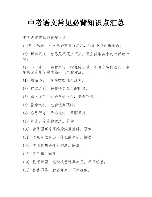 中考语文常见必背知识点汇总