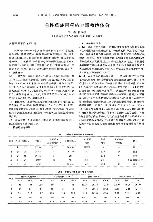 急性重症百草枯中毒救治体会