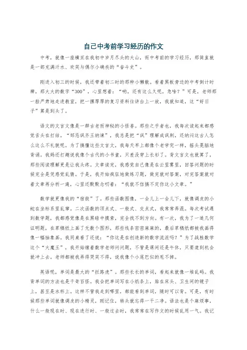 自己中考前学习经历的作文