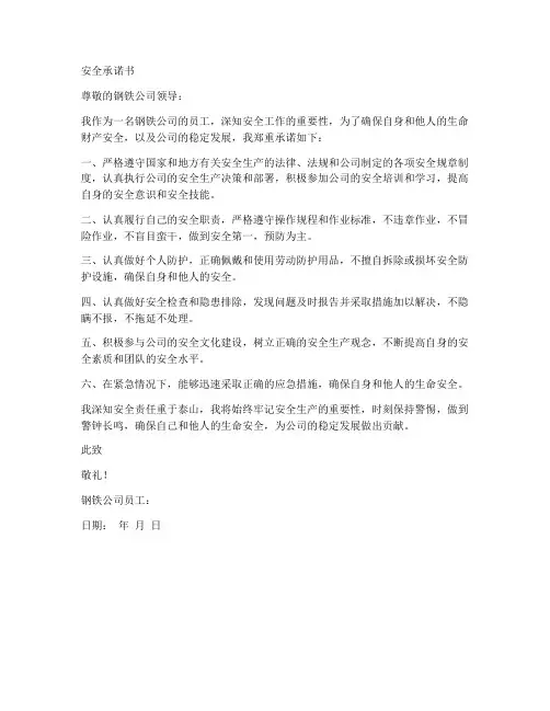 安全承诺书钢铁公司