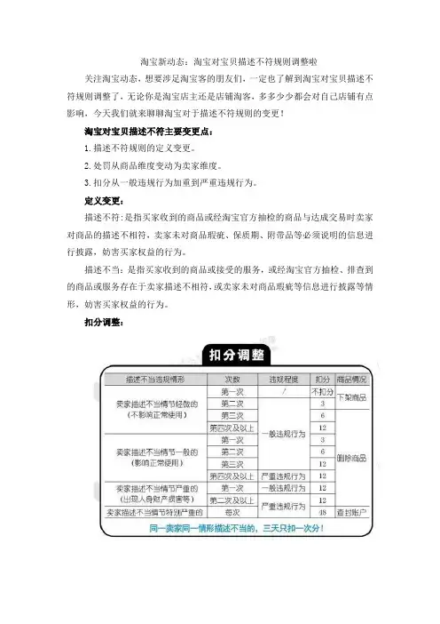 淘宝新动态：淘宝对宝贝描述不符规则调整啦
