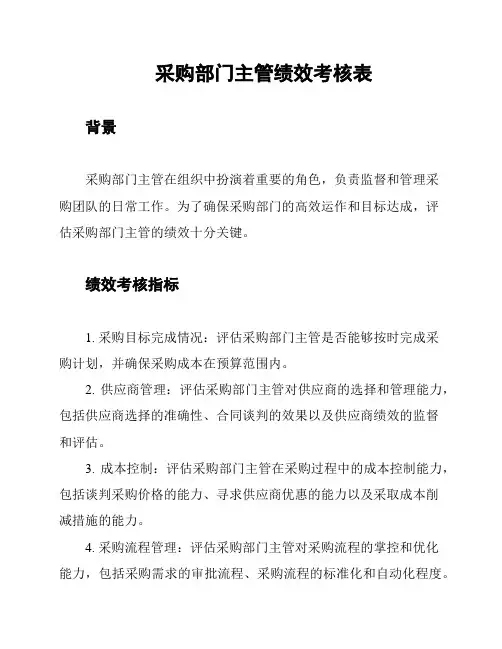 采购部门主管绩效考核表