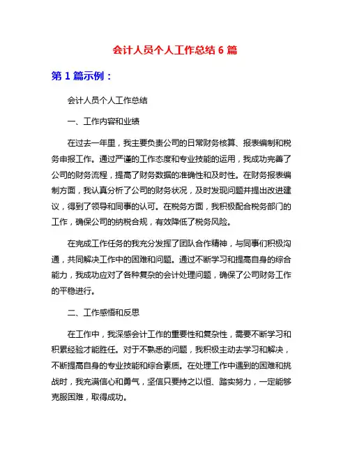 会计人员个人工作总结6篇