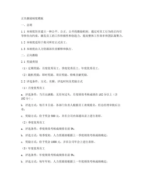 正负激励制度模板