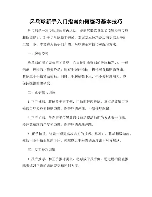 乒乓球新手入门指南如何练习基本技巧