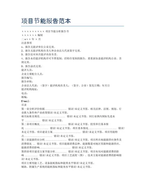 项目节能报告范本